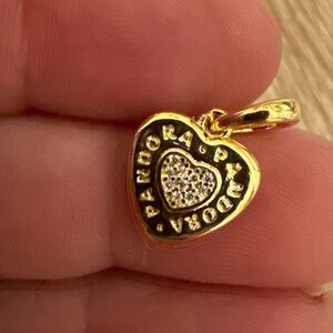 Pandora Gold Heart Charm Pendant with Clear Stones